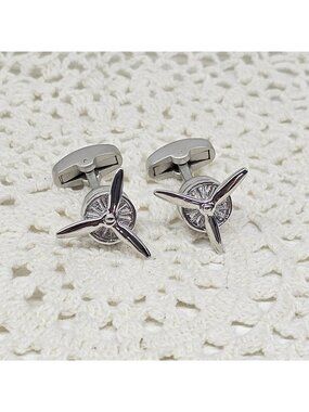 Vcufflinks Moving Propeller Cuff Links Silver Airplane Pilot Aviation Spinning